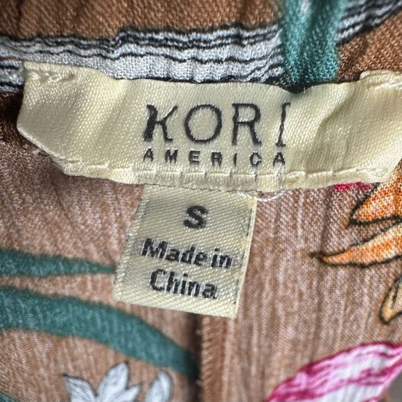 Kori America tropical print lace up tie front wide leg palazzo pants size small - Picture 5 of 7